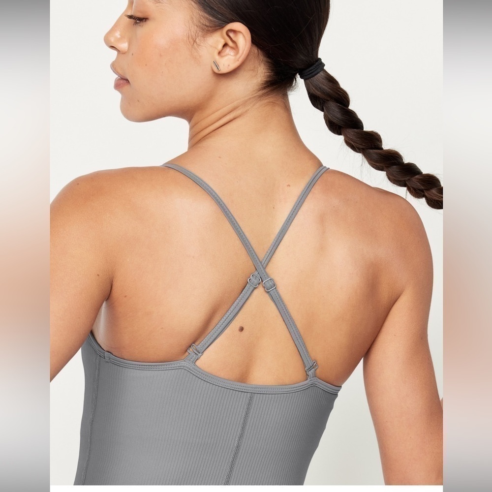 NWT Old Navy PowerSoft Ribbed 7/8 Cami Bodysuit Ribbed Storm Cloud Size small - Picture 5 of 16